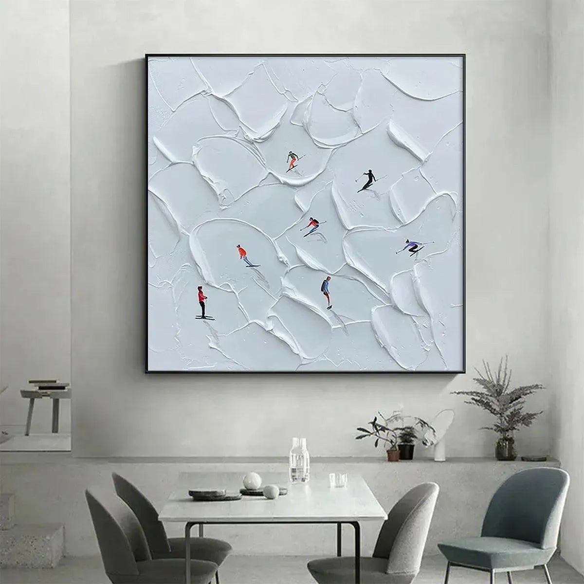 Colorful Skiers on White Snow | 3D Textured Painting #AA 221