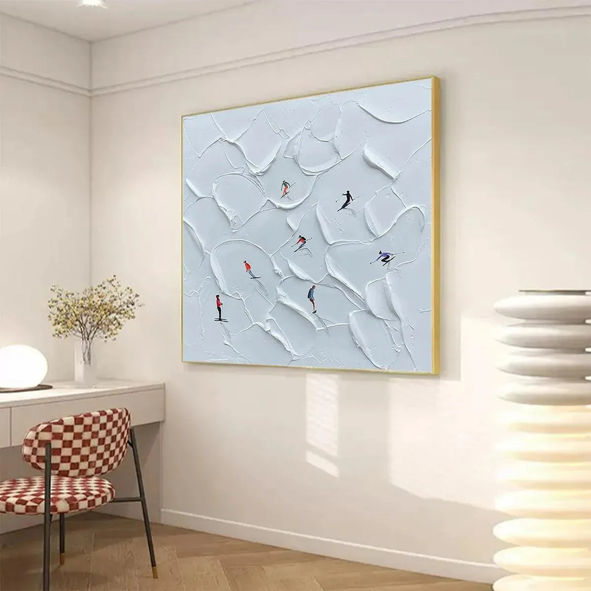 Colorful Skiers on White Snow | 3D Textured Painting #AA 221