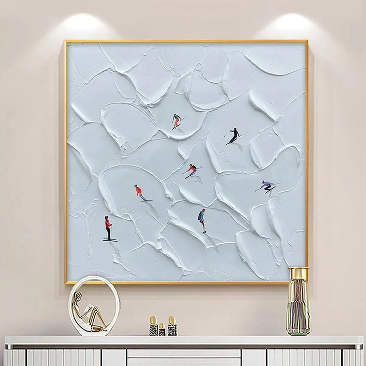 Minimalist Ski Painting | Serene Winter Mountain Wall Art