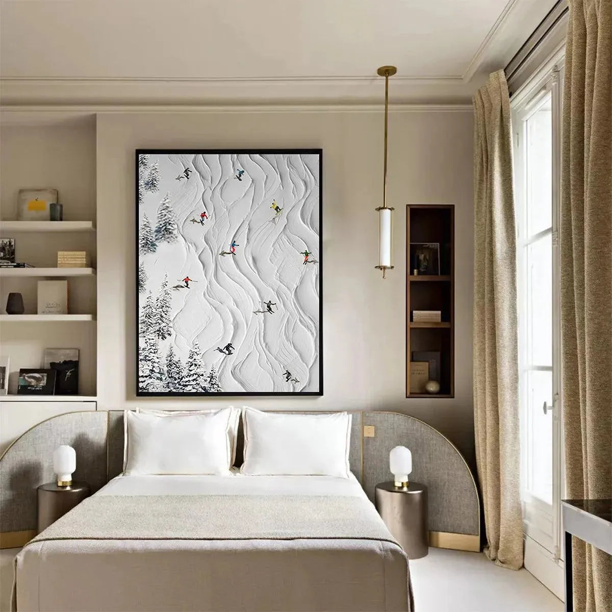 Colorful Skiers on White Snow | Vertical 3D Textured Painting #AA 222