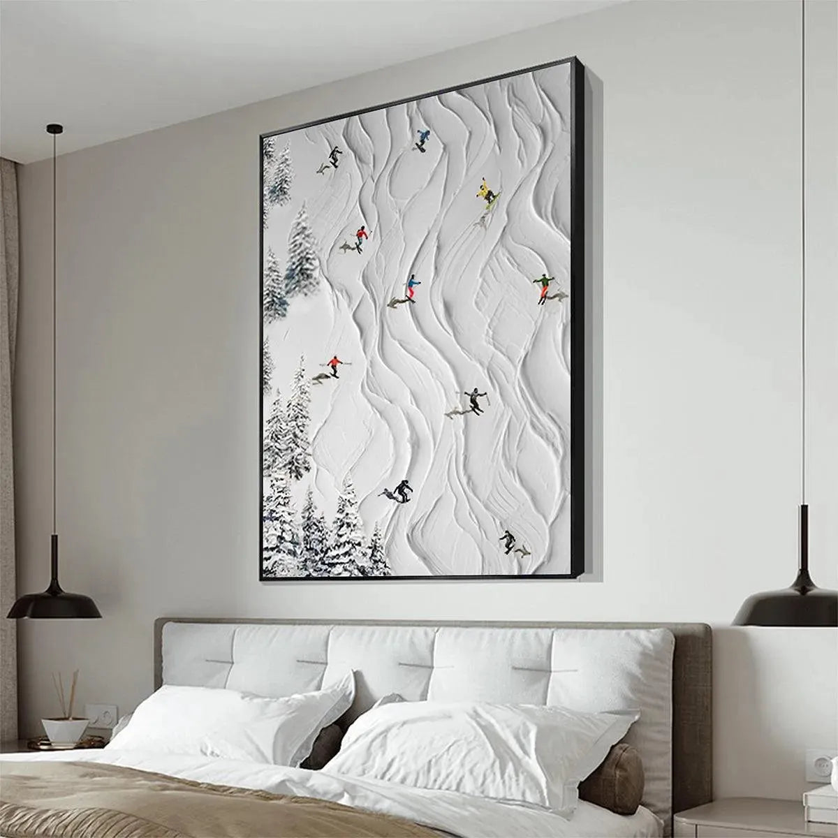 Colorful Skiers on White Snow | Vertical 3D Textured Painting #AA 222