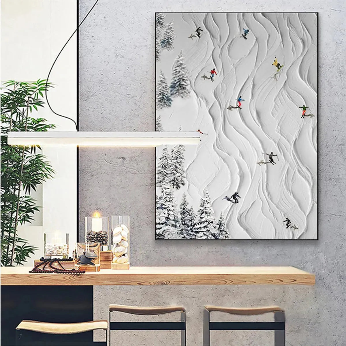 Colorful Skiers on White Snow | Vertical 3D Textured Painting #AA 222