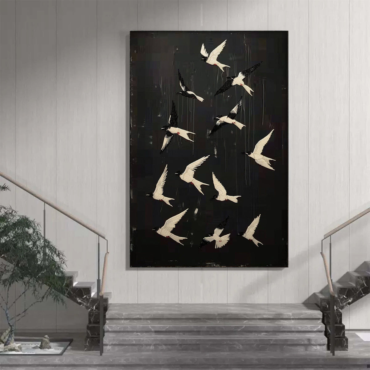 Large Textured Bird Art for Living Room Decor
