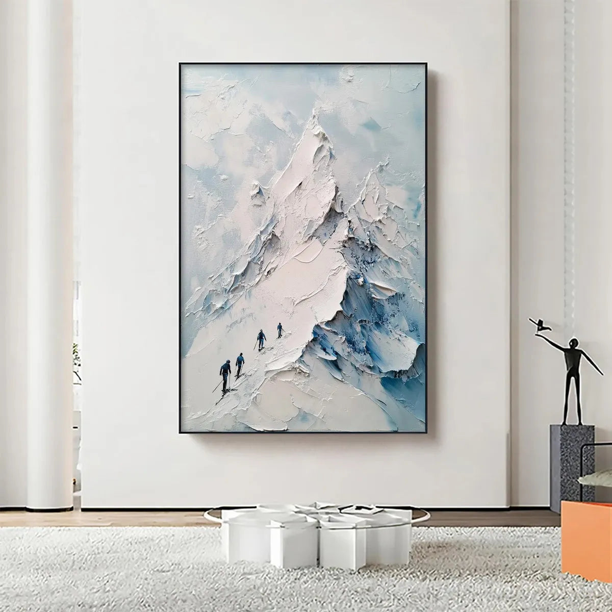 Textured 3D Mountain Painting | Impasto Skiing Wall Art #AA 224