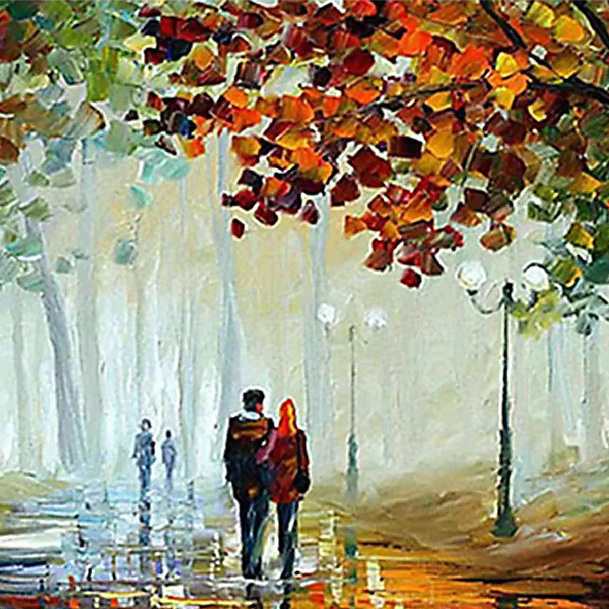 Textured Impasto Art | Couple in a Colorful Autumn Park Scene #TC 254