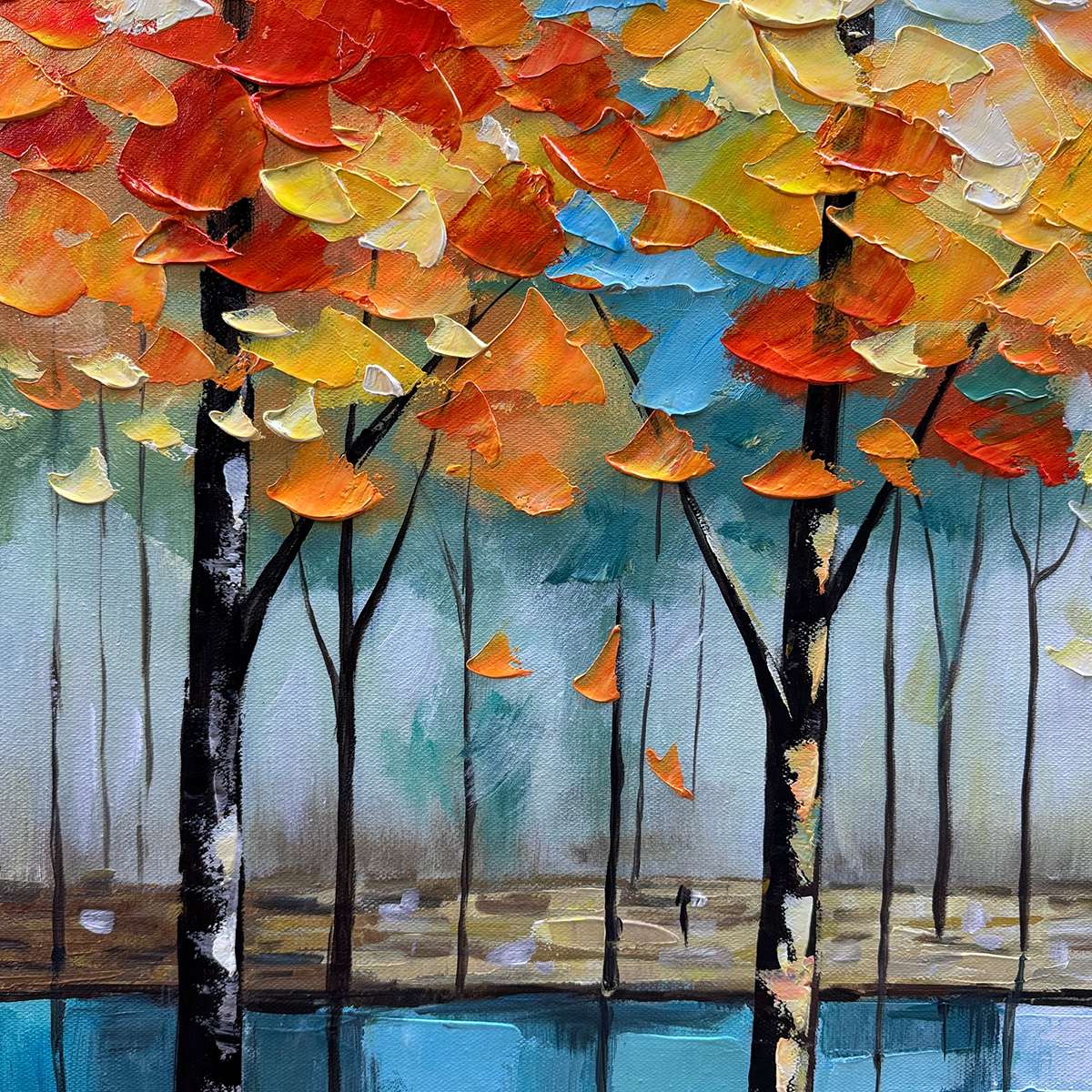 Textured Autumn Forest Oil Painting | Abstract Landscape Wall Art #TC 259