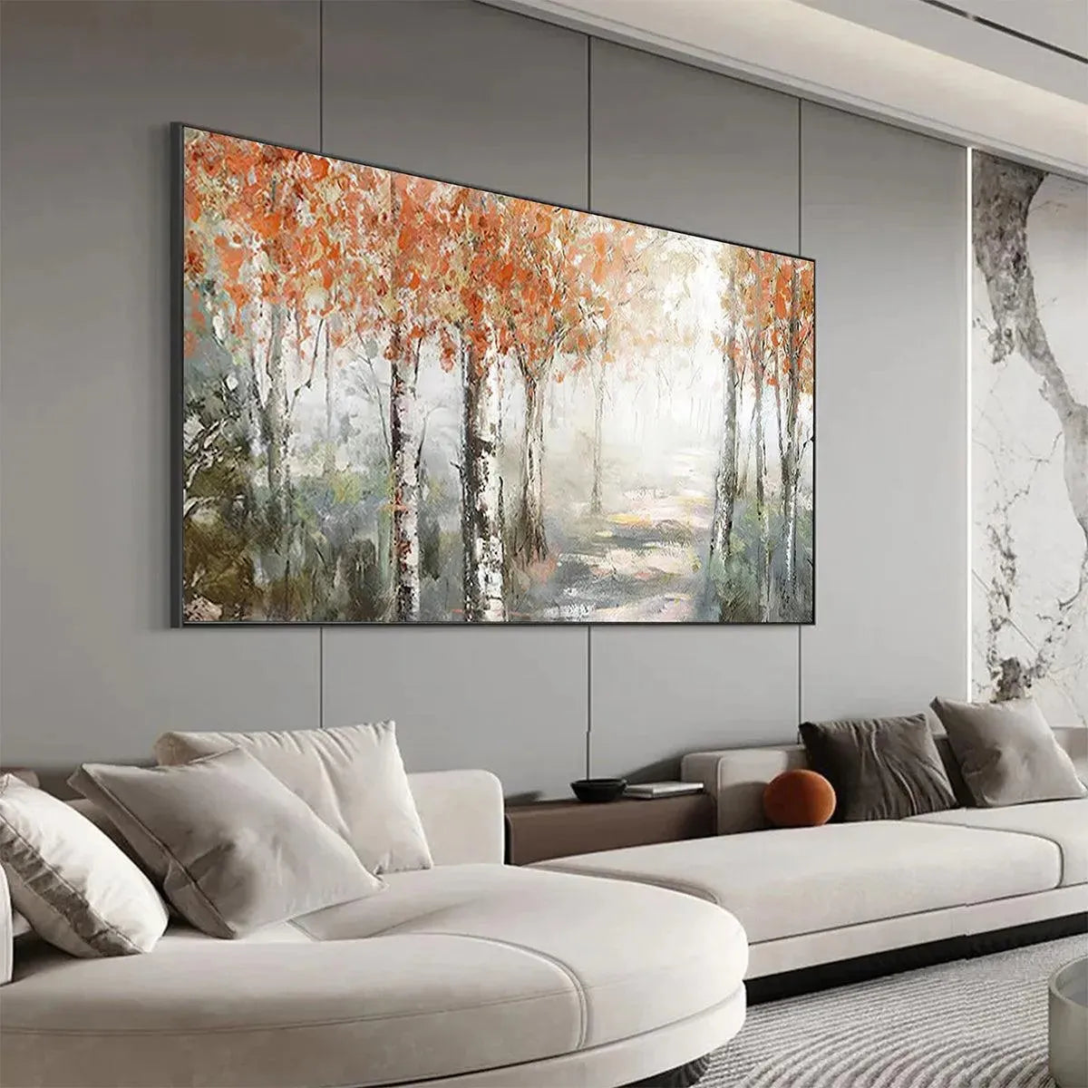Hand-Painted Autumn Birch Tree Forest Canvas Art #TC 263