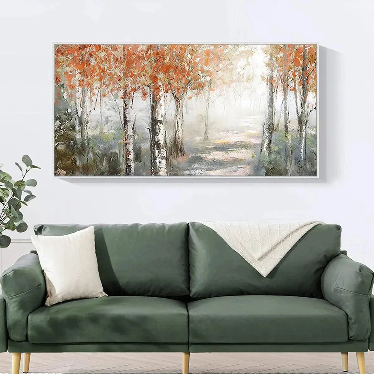 Hand-Painted Autumn Birch Tree Forest Canvas Art #TC 263