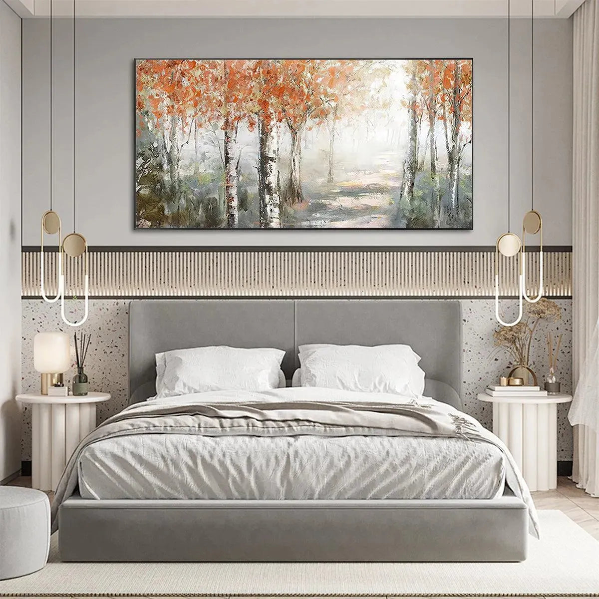 Hand-Painted Autumn Birch Tree Forest Canvas Art #TC 263