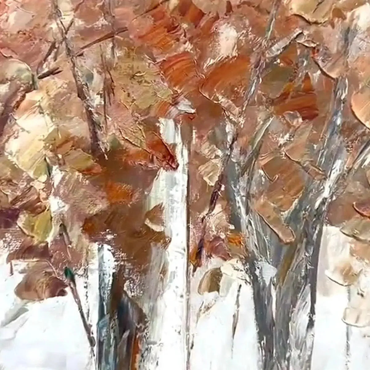 Hand-Painted Autumn Birch Tree Forest Canvas Art #TC 263