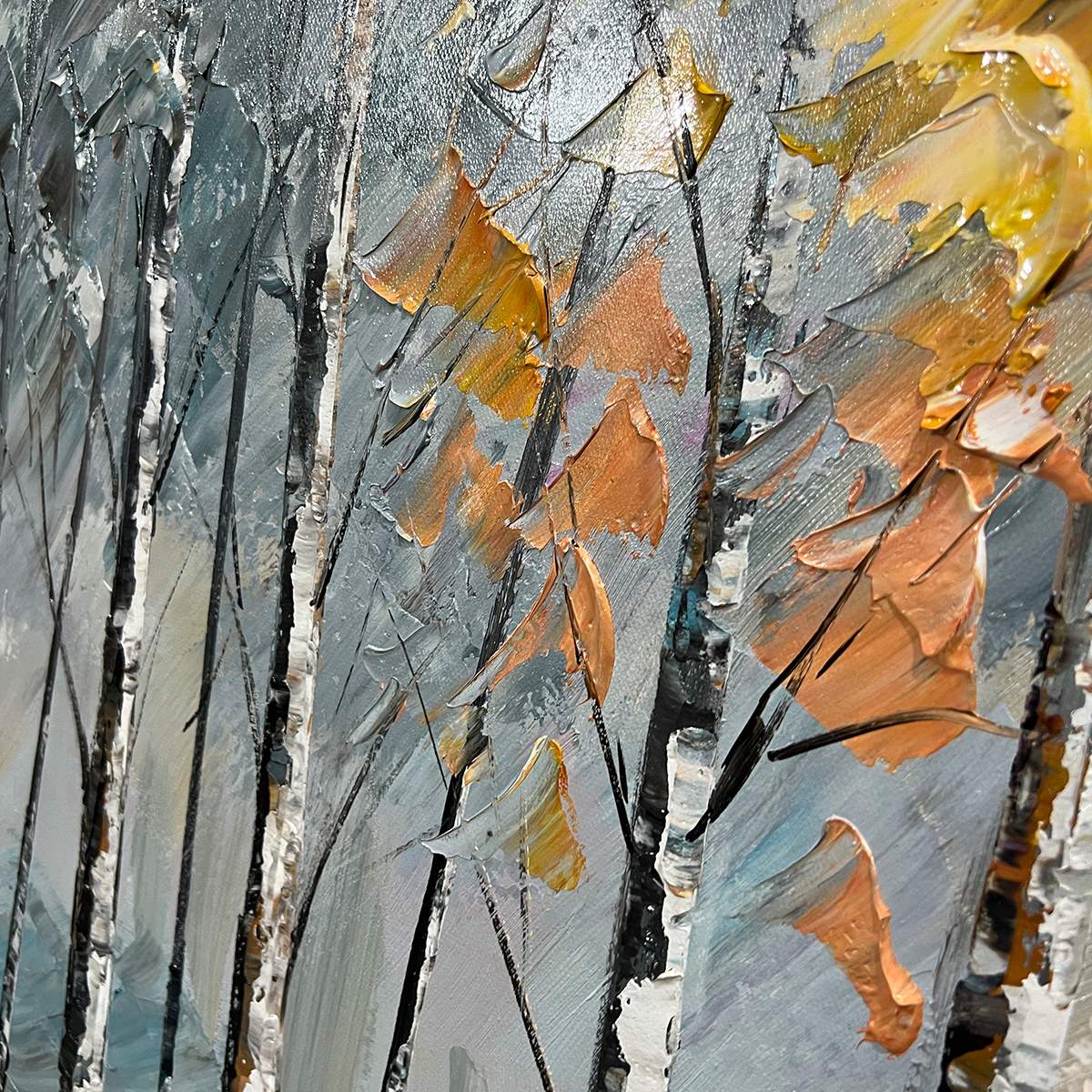 Textured Birch Tree Lake Painting | Impasto Wall Art #TC 264