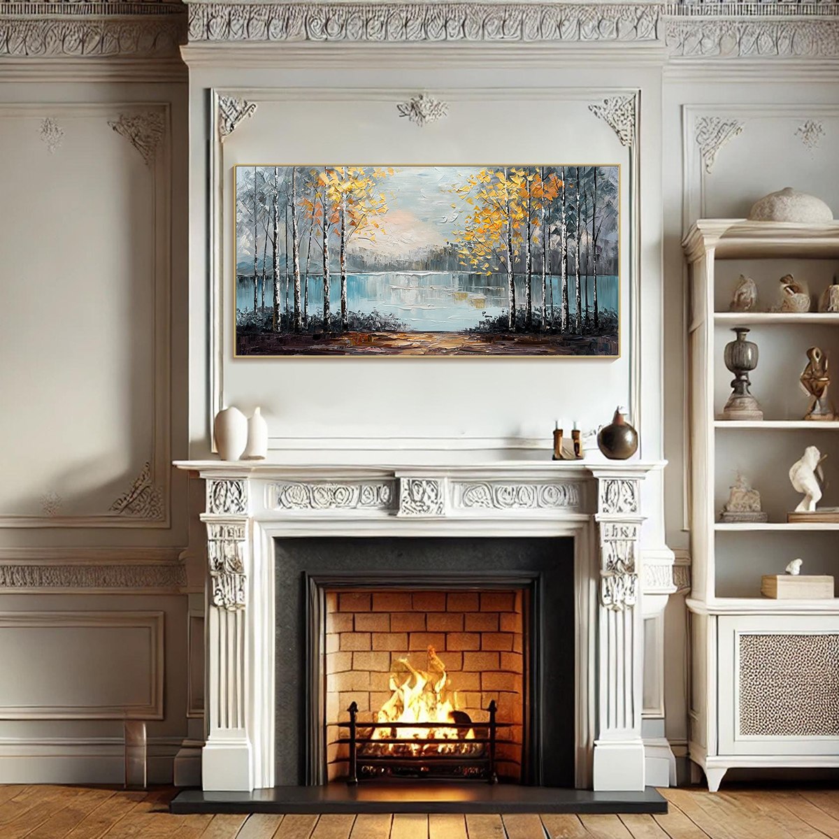 Textured Birch Tree Lake Painting | Impasto Wall Art #TC 264