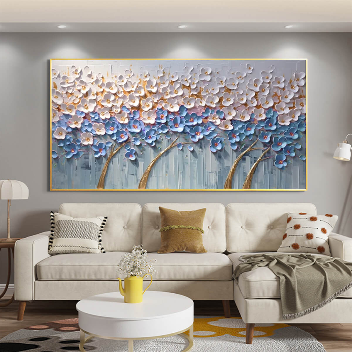 Modern Flower Tree Painting | Blue & White Wall Art #AA 298