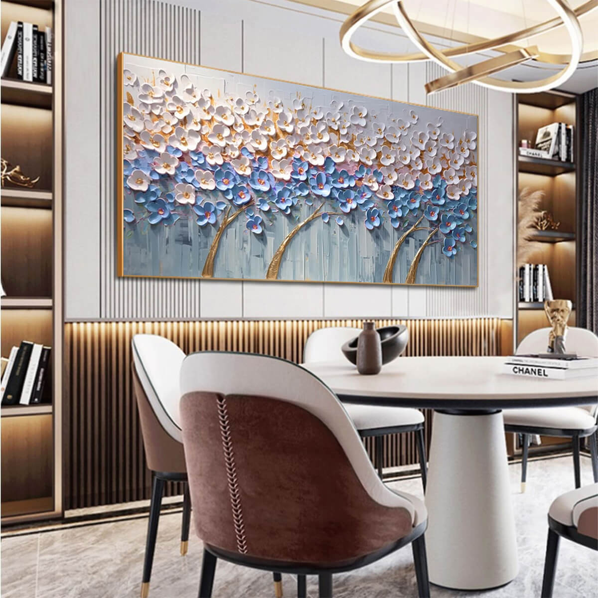 Modern Flower Tree Painting | Blue & White Wall Art #AA 298