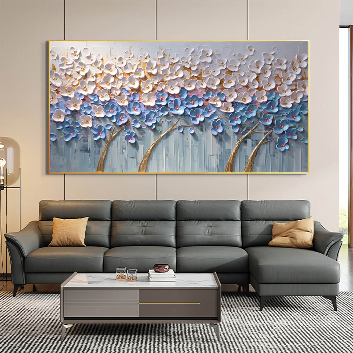Modern Flower Tree Painting | Blue & White Wall Art #AA 298