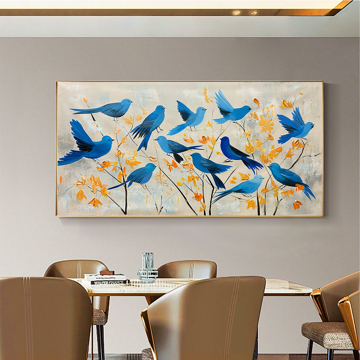 Original Blue Bird Wall Art | Large Panoramic Nature Decor