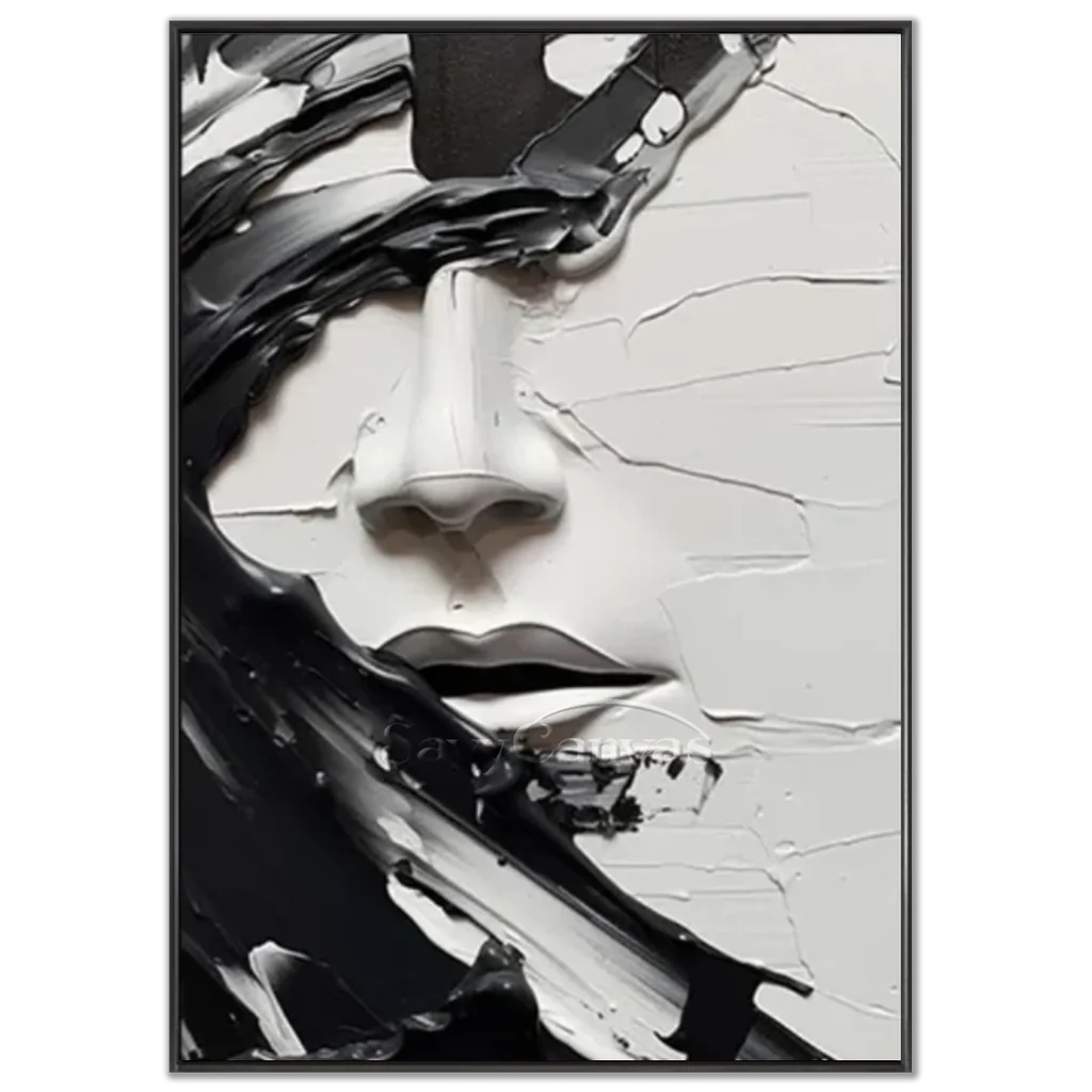 Oversized Vertical Wall Art | Abstract Black and White Face Painting Decor #ZZ 199