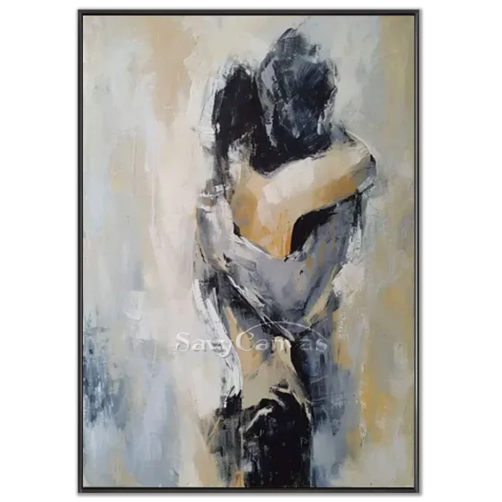 Abstract Couple Embrace Painting | Large Vertical Romantic Wall Art #ZZ 190
