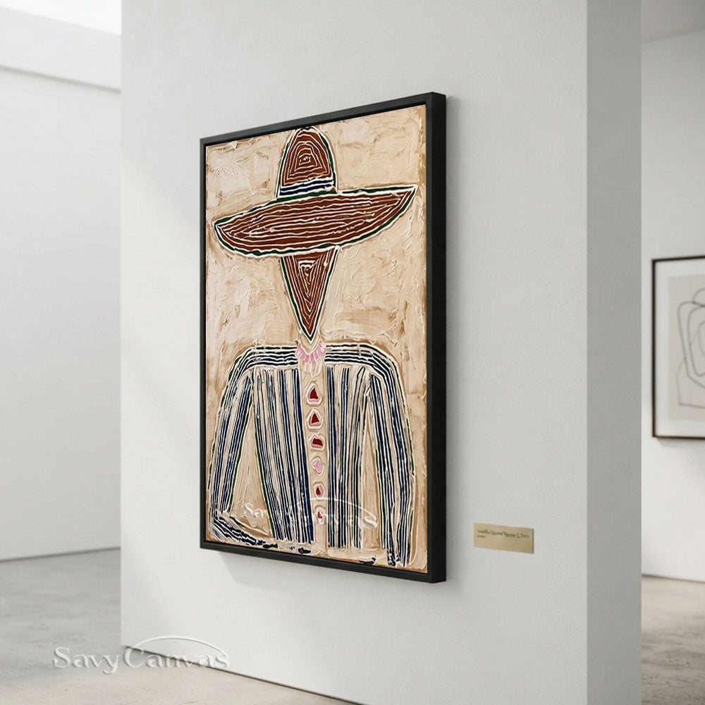 Abstract Cowboy Oil Painting Textured Beige Wall Art #SS 205