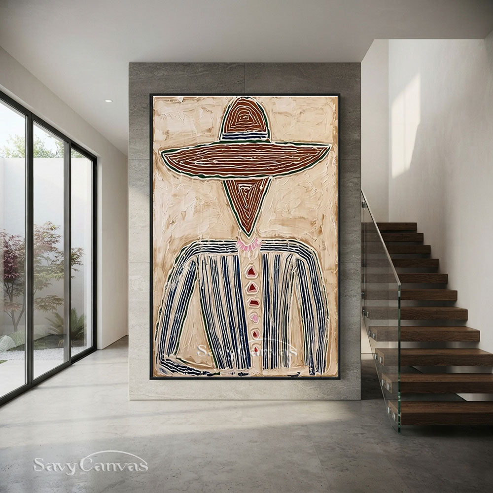 Abstract Cowboy Oil Painting Textured Beige Wall Art #SS 205