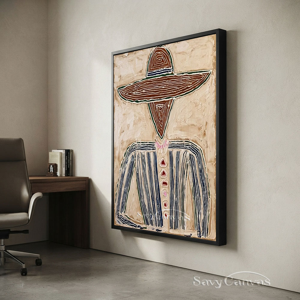 Abstract Cowboy Oil Painting Textured Beige Wall Art #SS 205