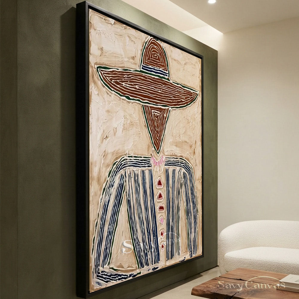 Abstract Cowboy Oil Painting Textured Beige Wall Art #SS 205