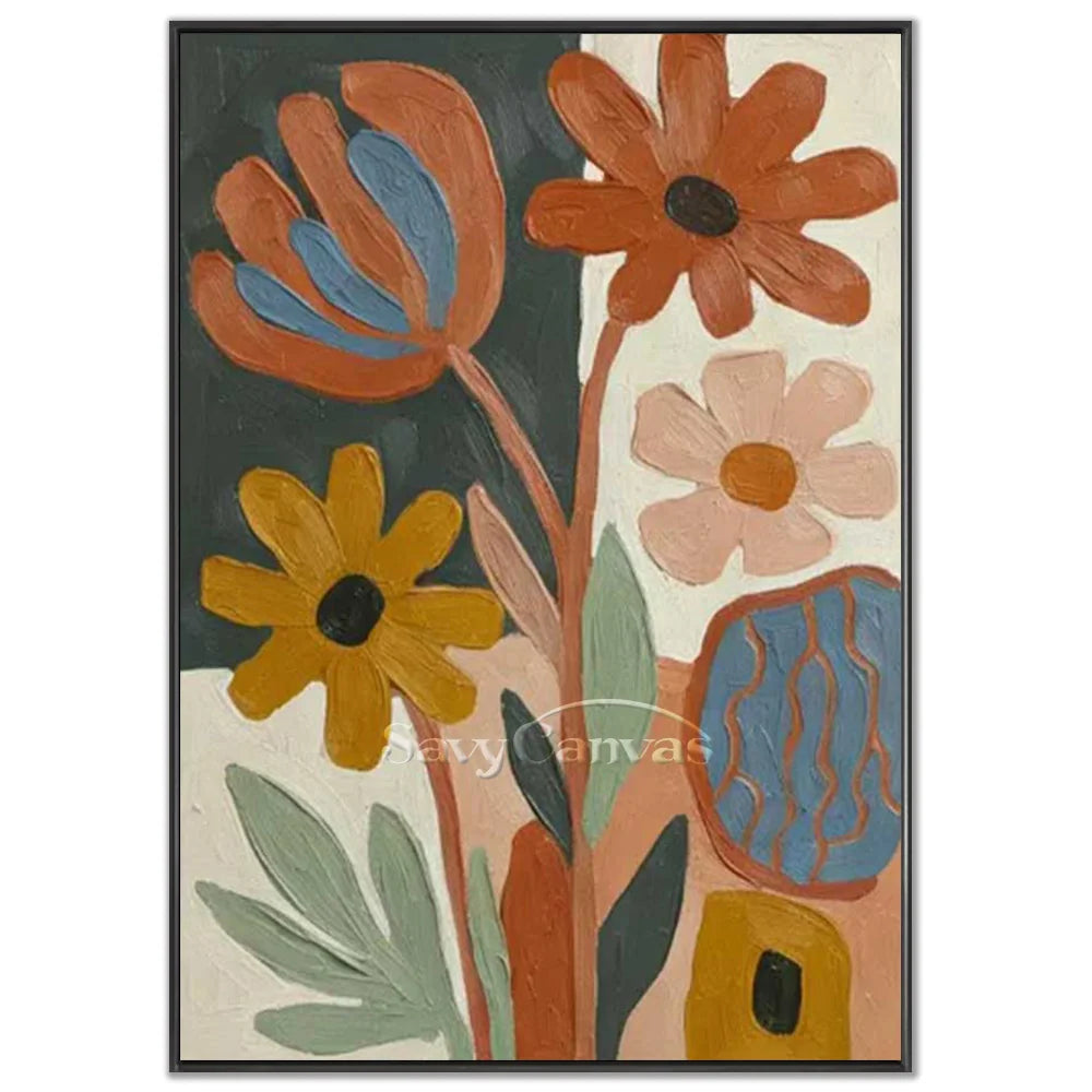 Mid-Century Abstract Floral Oil Painting Retro Canvas Art #AA 547