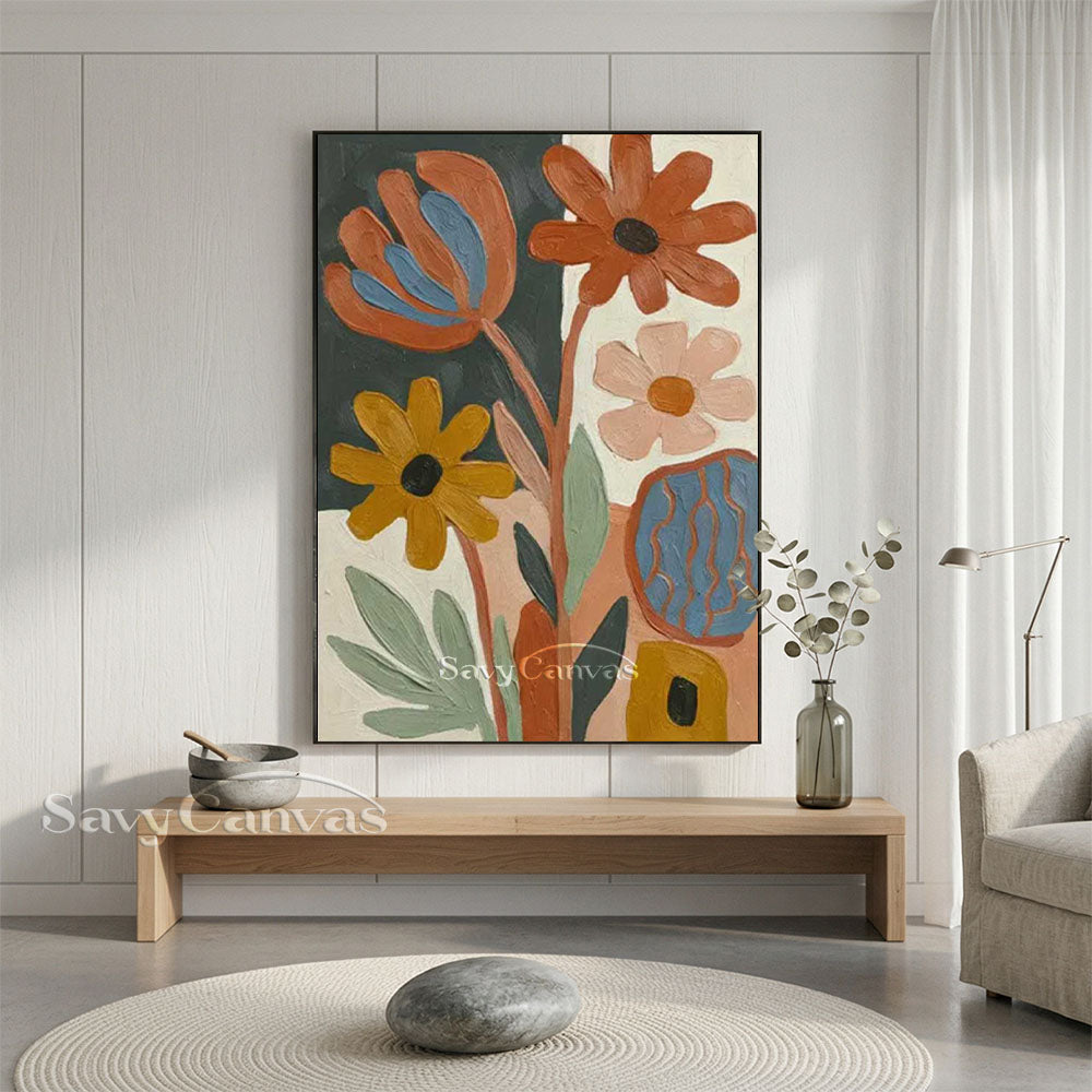 Mid-Century Abstract Floral Oil Painting Retro Canvas Art #AA 547