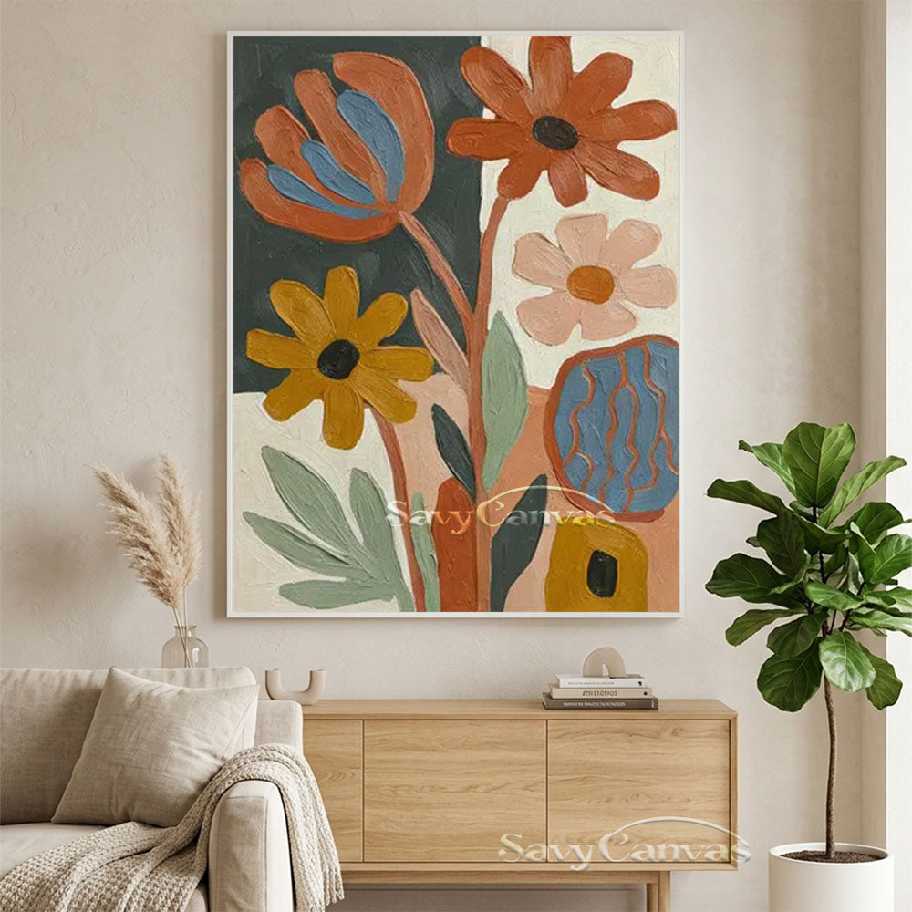 Mid-Century Abstract Floral Oil Painting Retro Canvas Art #AA 547