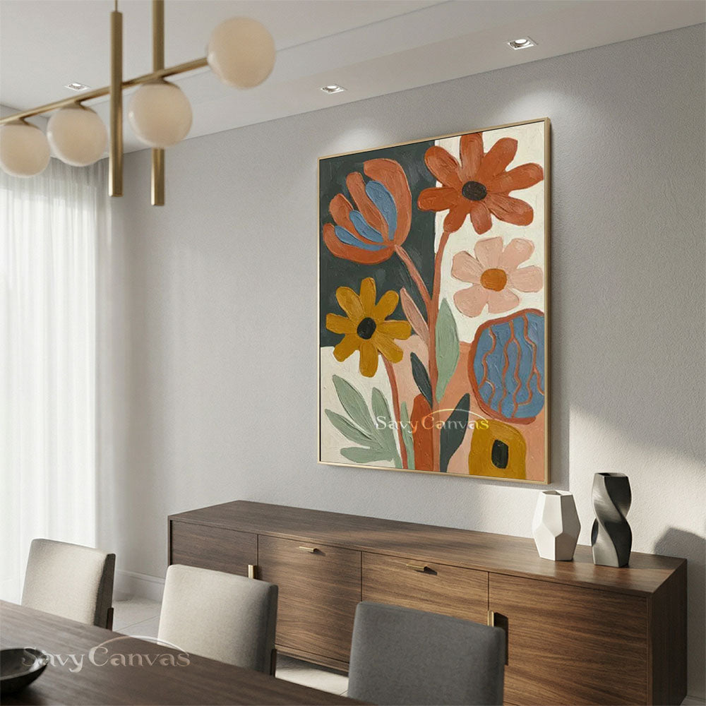 Mid-Century Abstract Floral Oil Painting Retro Canvas Art #AA 547