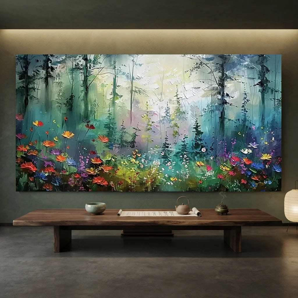 Abstract Light Through Trees Painting | Textured Forest Oil Art #JJ 319