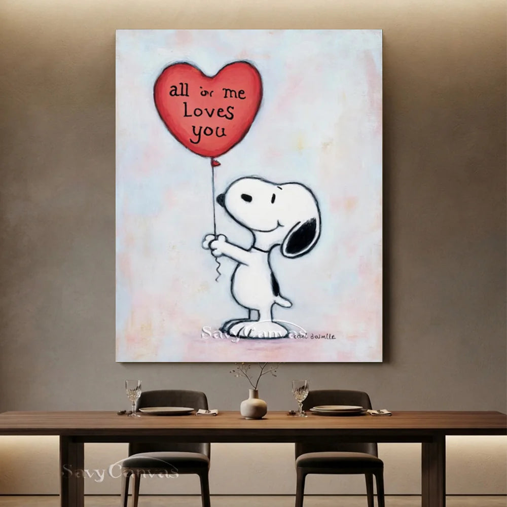 Pop Art Romantic Snoopy Hand-painted Canvas #SS 259