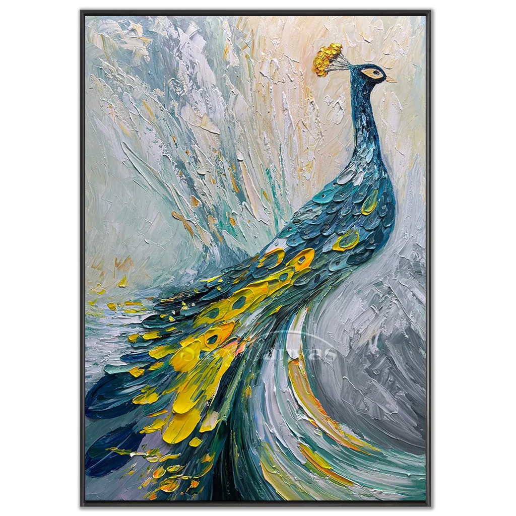 Abstract Peacock Wall Art | Large Textured Bird Painting #ZZ 206