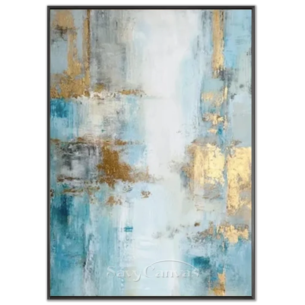 Handpainted Blue & Gold Foil Abstract Oil Painting #ZC 41