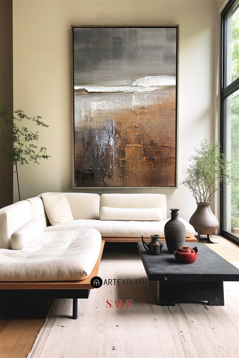 Textured 3D Seascape Painting | Brown & Grey Impasto Art #AA 258