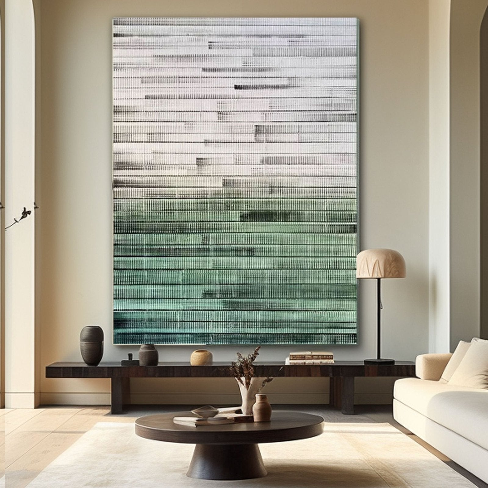 Large Abstract Canvas Art with Green and White Tones #TC 198