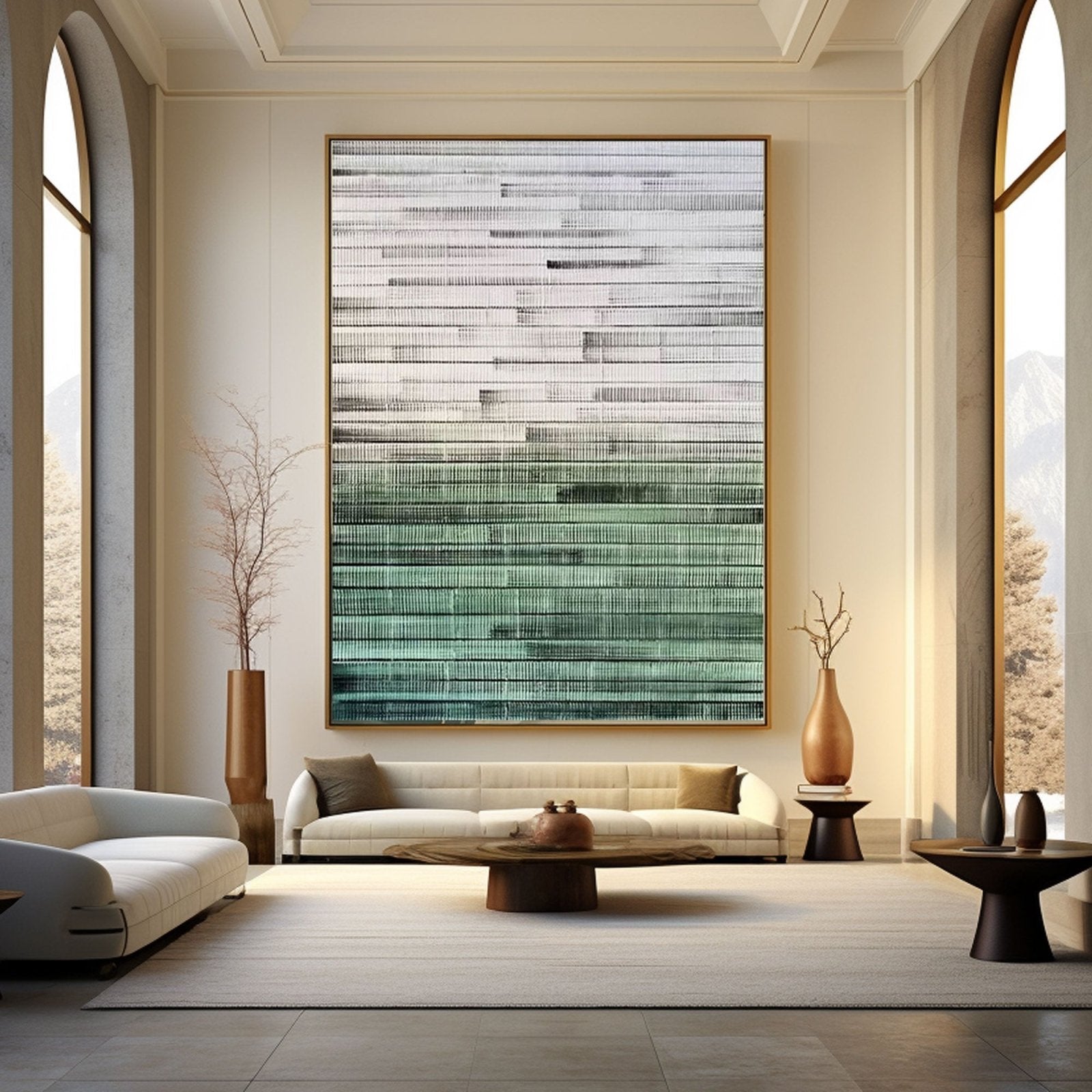 Large Abstract Canvas Art with Green and White Tones #TC 198