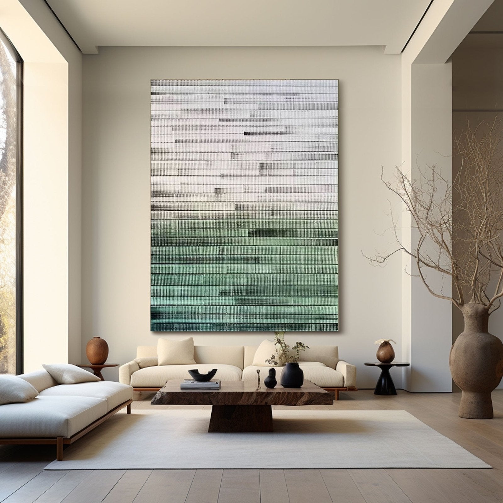 Large Abstract Canvas Art with Green and White Tones #TC 198