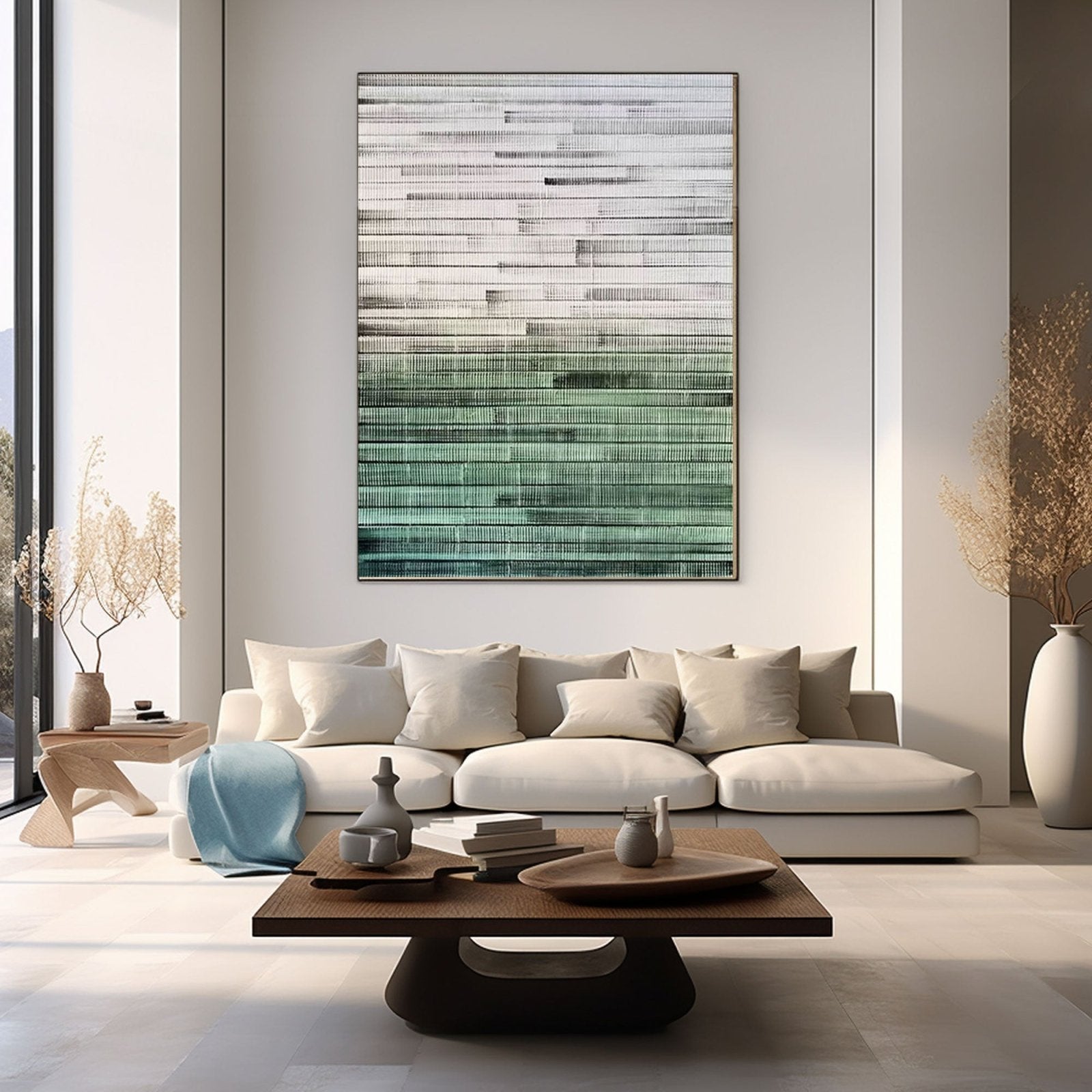 Large Abstract Canvas Art with Green and White Tones #TC 198