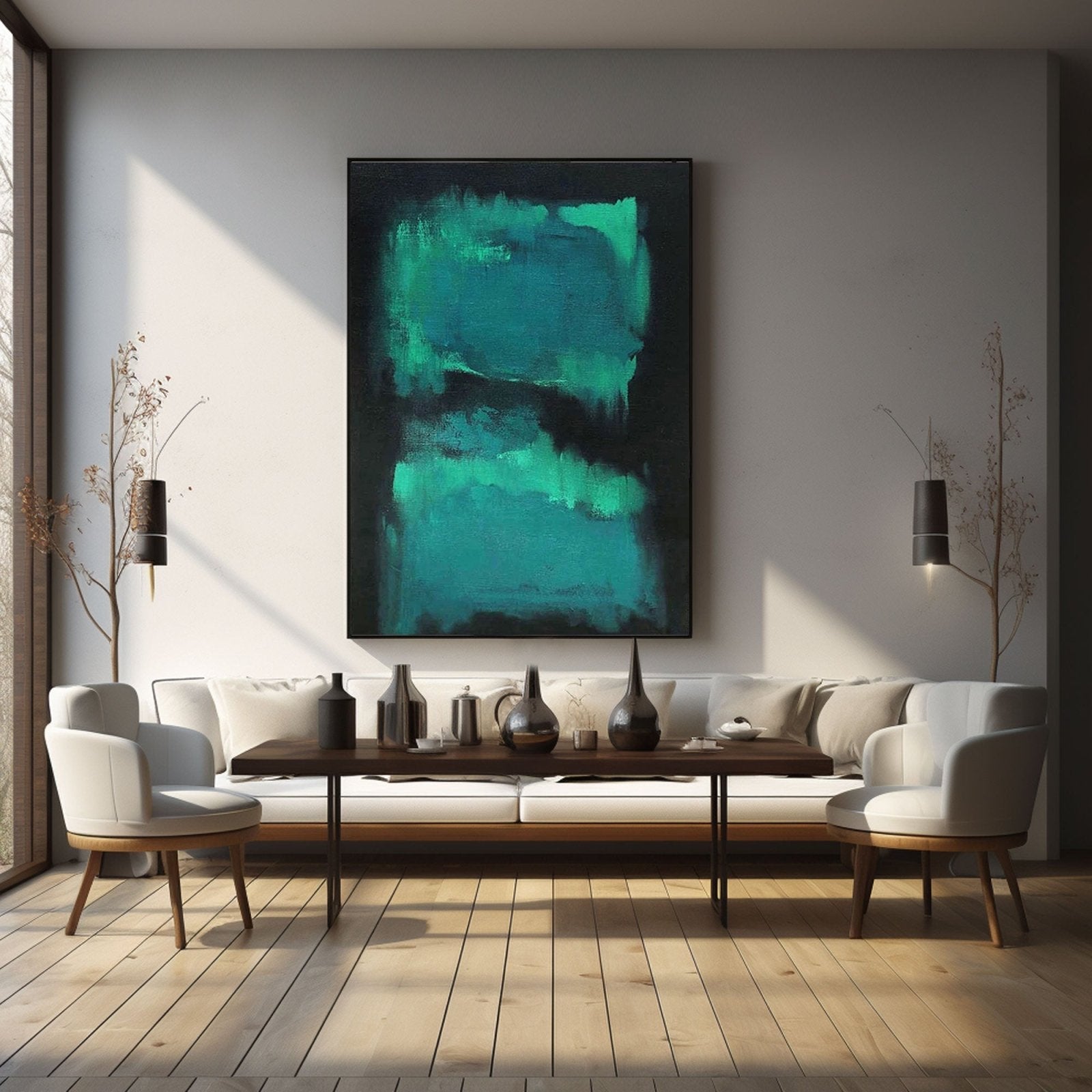 Original Teal Green Abstract Art for Living Room Decor #TC 152