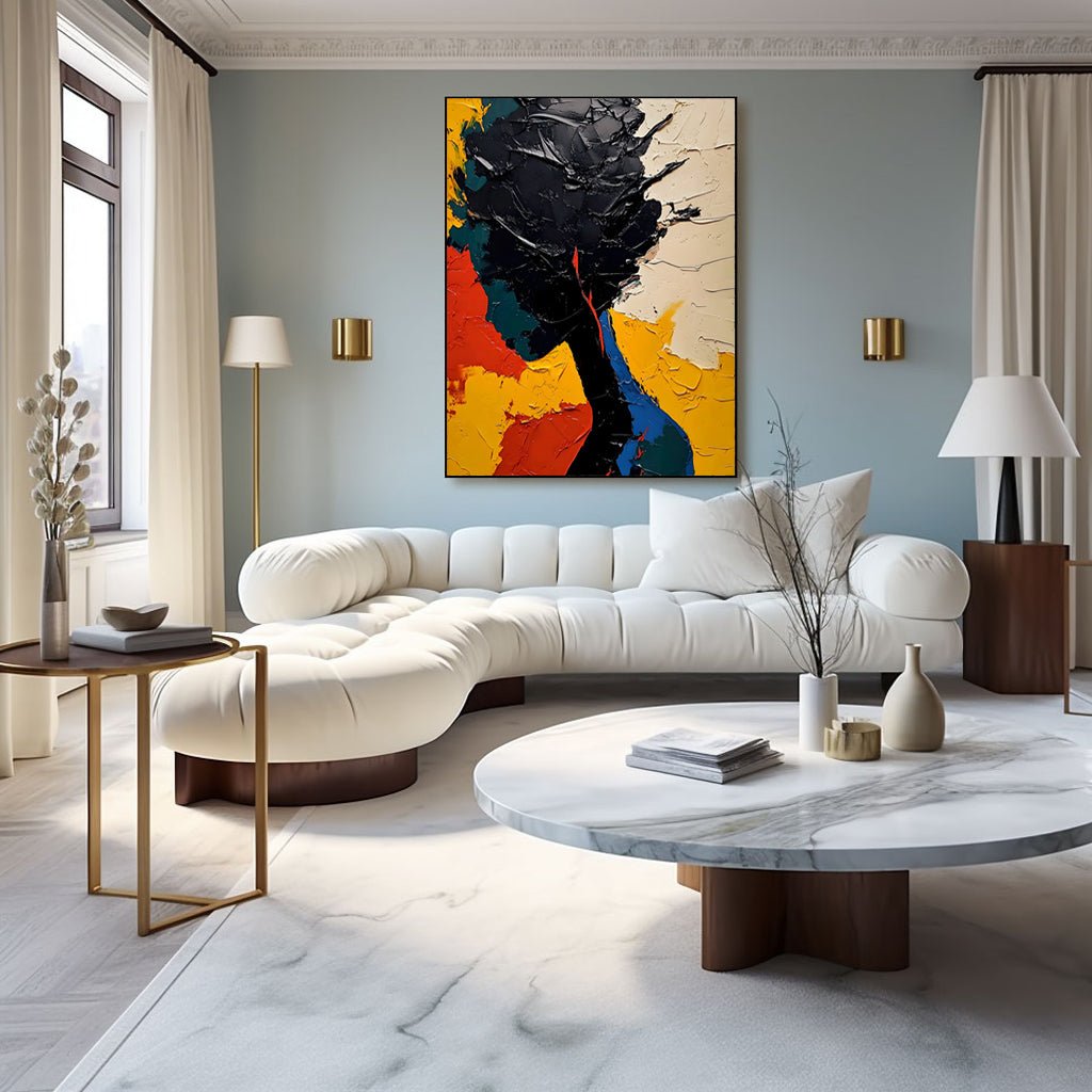 Vibrant Abstract Portrait Canvas | Red, Yellow & Blue Wall Art #AA 421