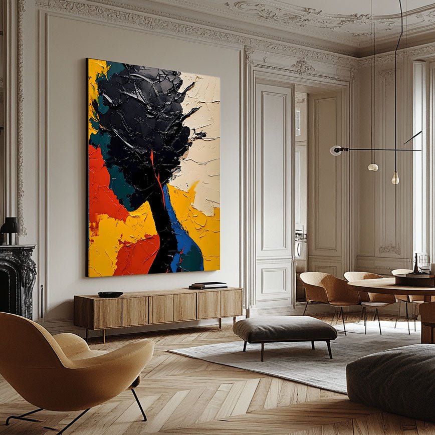 Vibrant Abstract Portrait Canvas | Red, Yellow & Blue Wall Art #AA 421