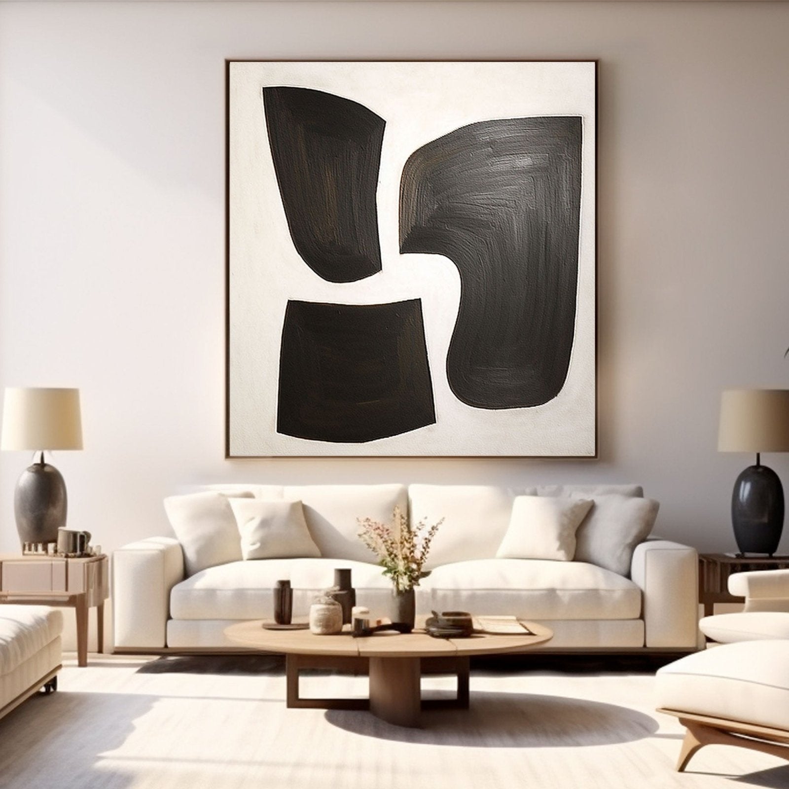 Large Abstract Black & White Canvas Art | Modern Wall Decor #TC 200