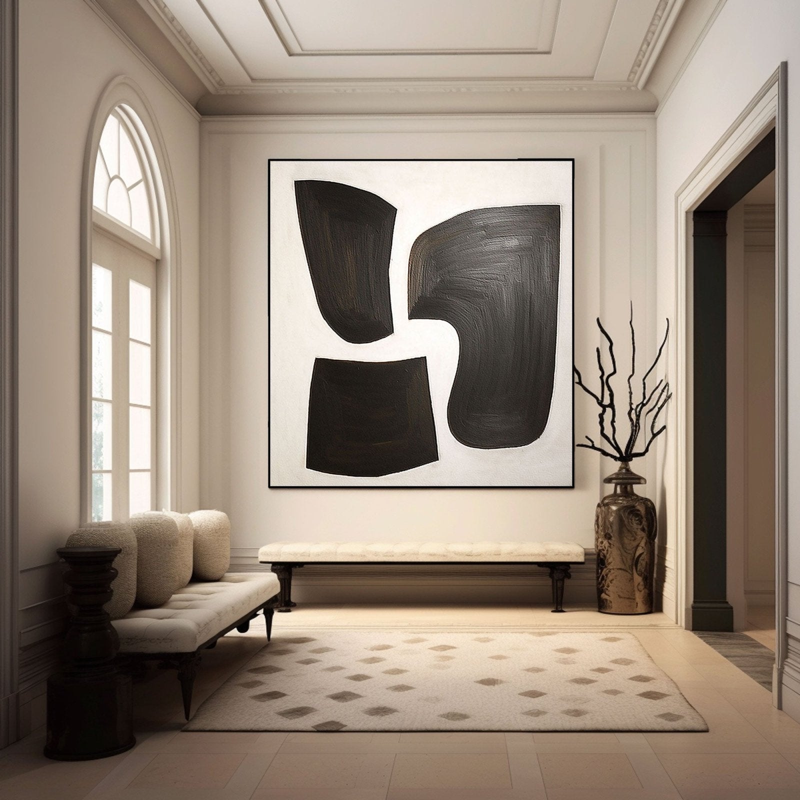 Large Abstract Black & White Canvas Art | Modern Wall Decor #TC 200