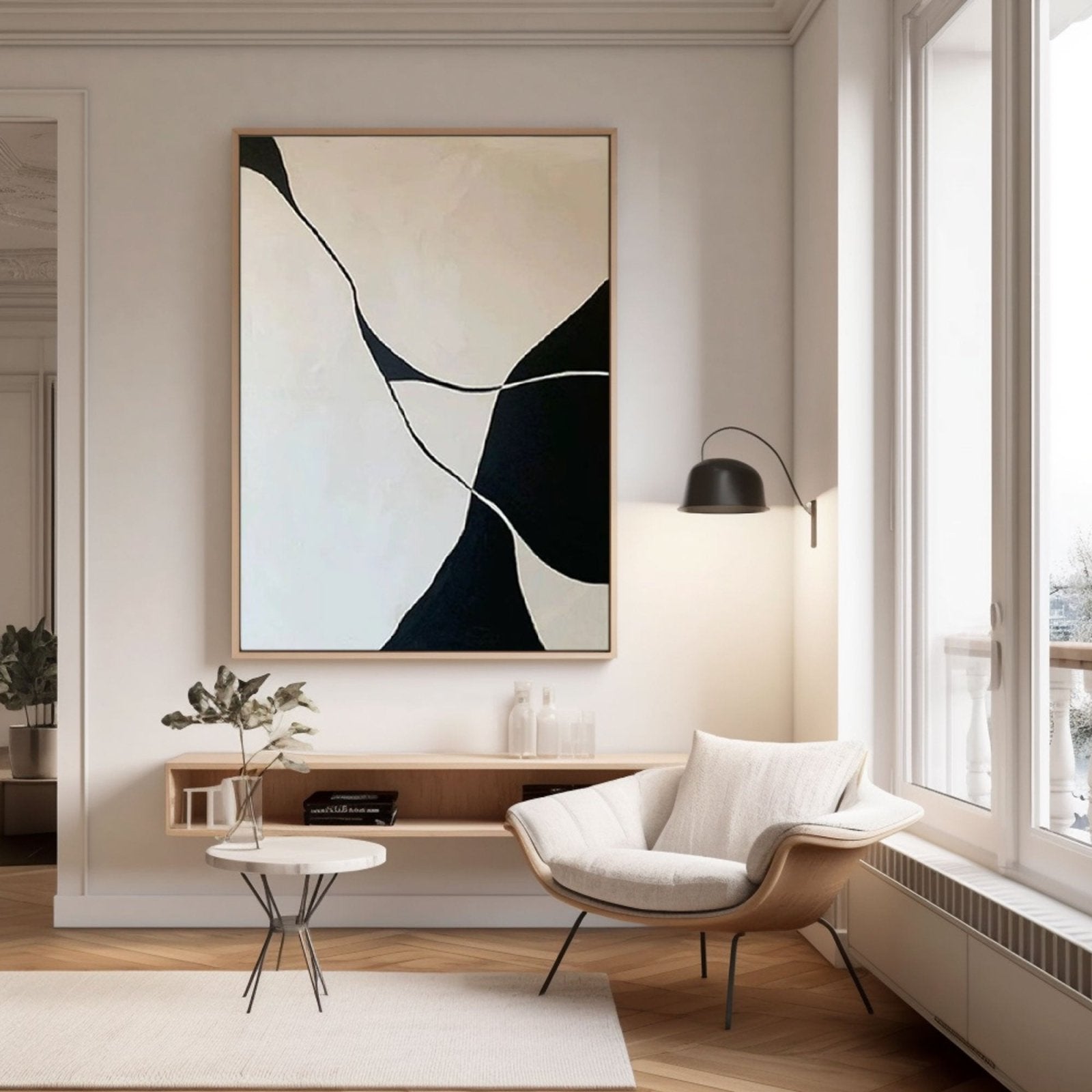 Large Abstract Black & White Painting for Stylish Interiors #TC 201
