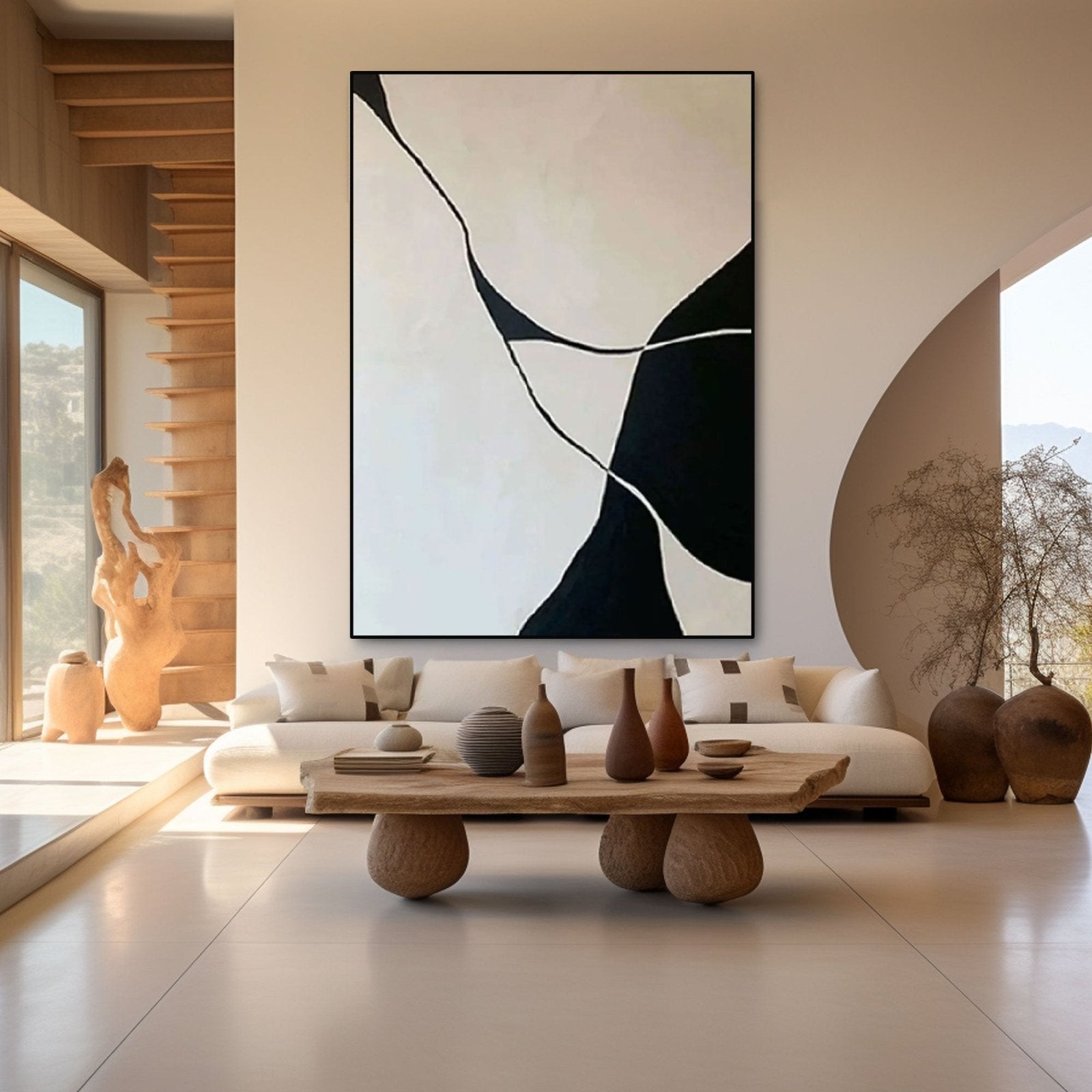 Large Abstract Black & White Painting for Stylish Interiors #TC 201