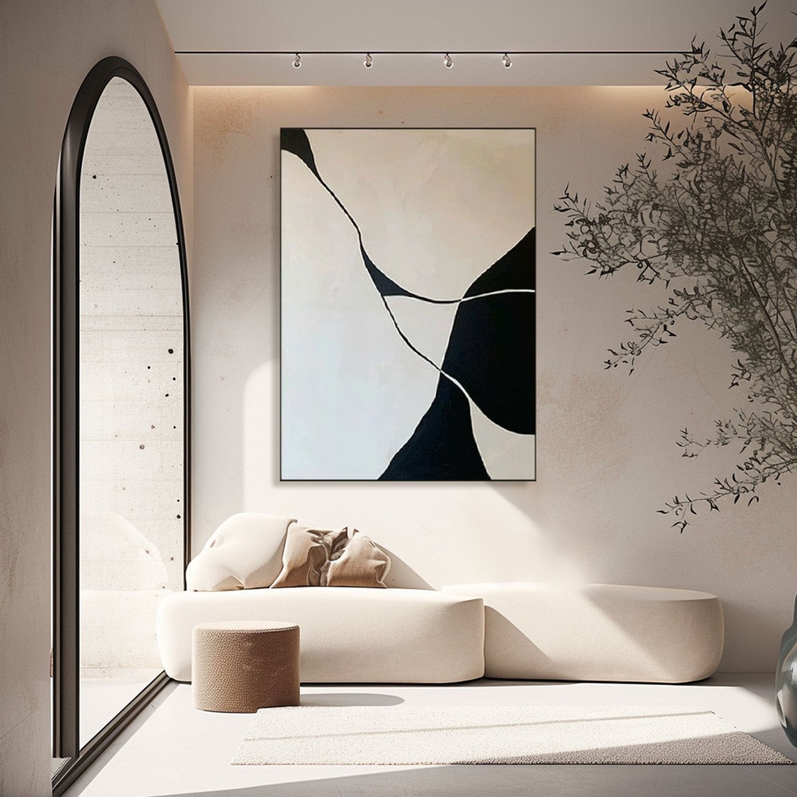 Large Abstract Black & White Painting for Stylish Interiors #TC 201