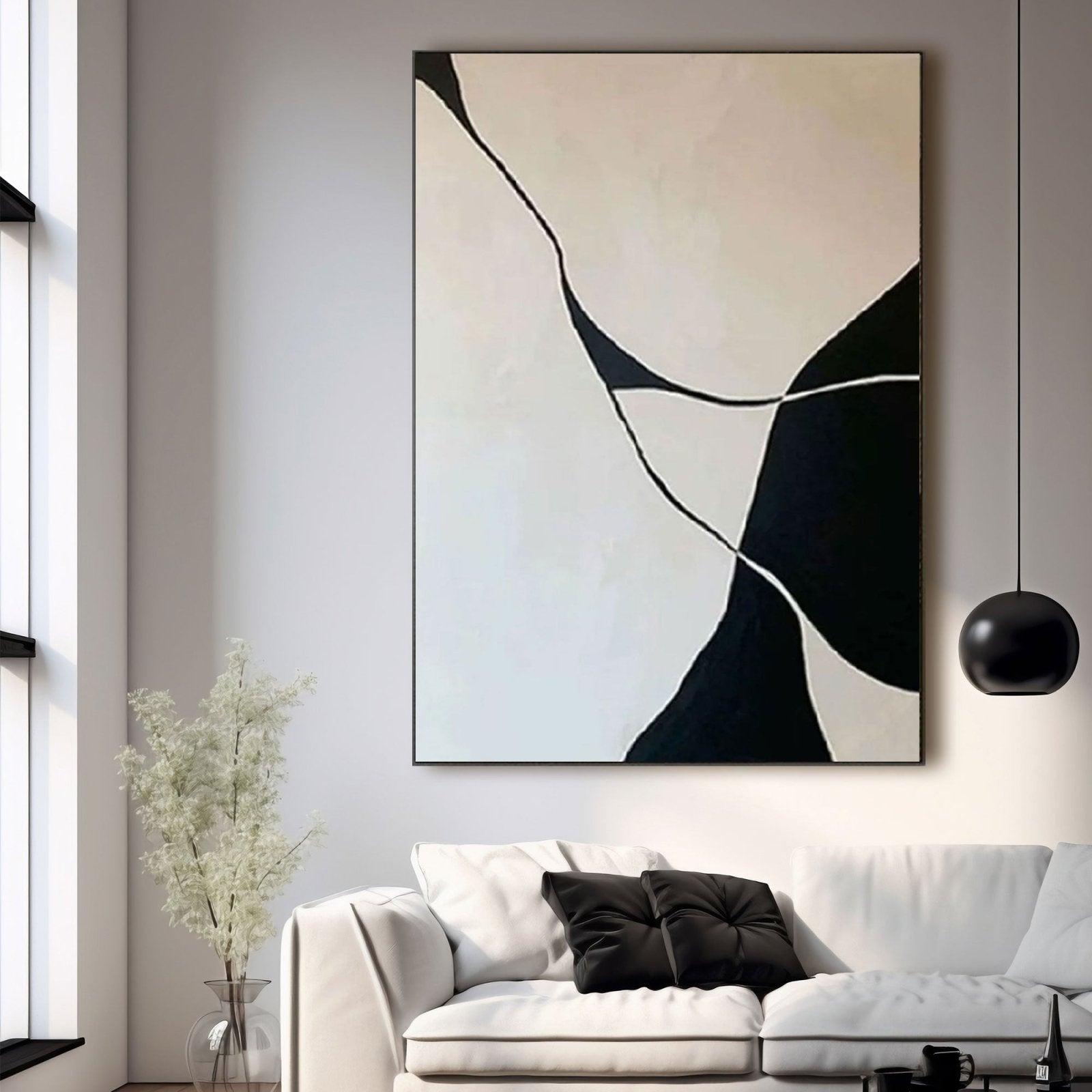 Large Abstract Black & White Painting for Stylish Interiors #TC 201