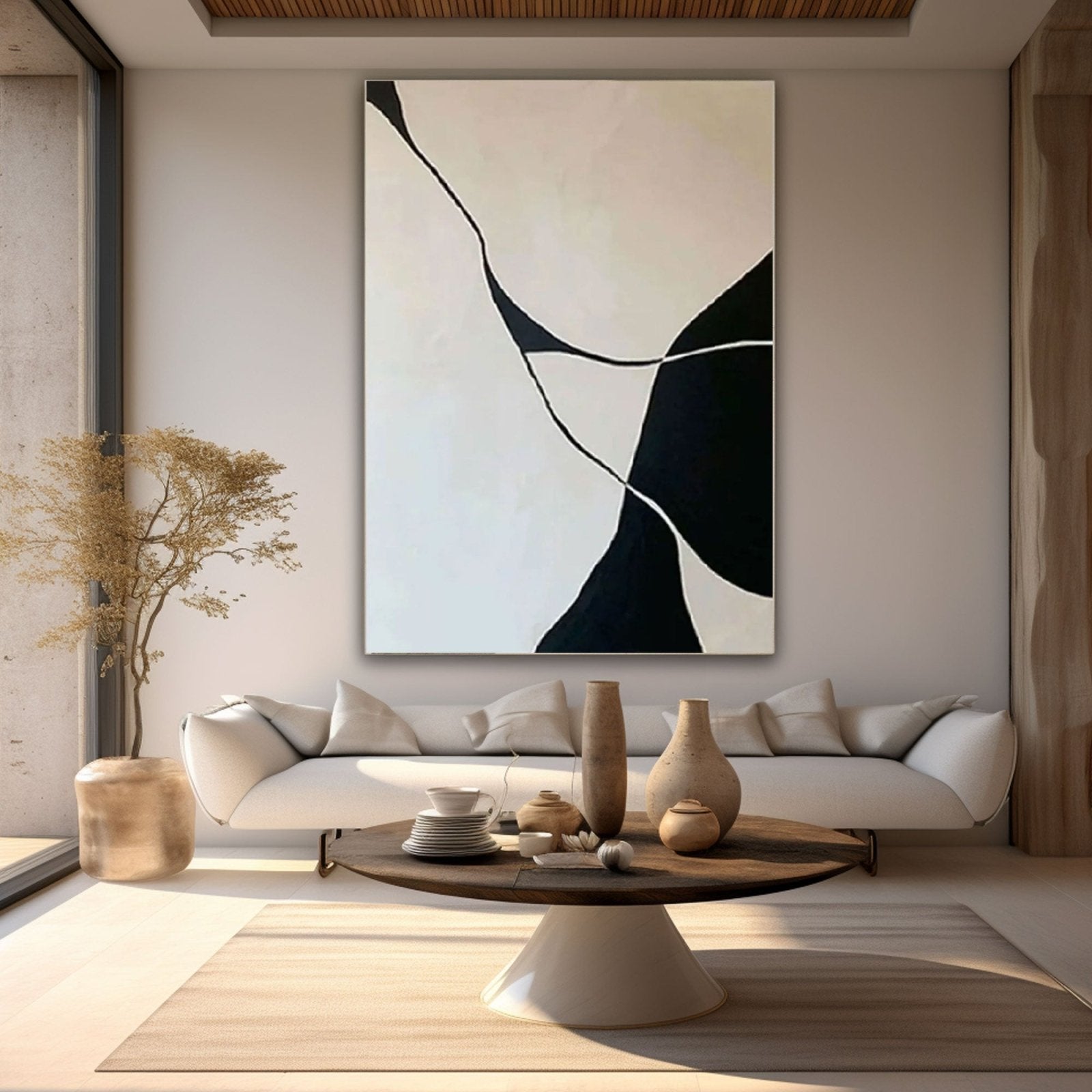 Large Abstract Black & White Painting for Stylish Interiors #TC 201