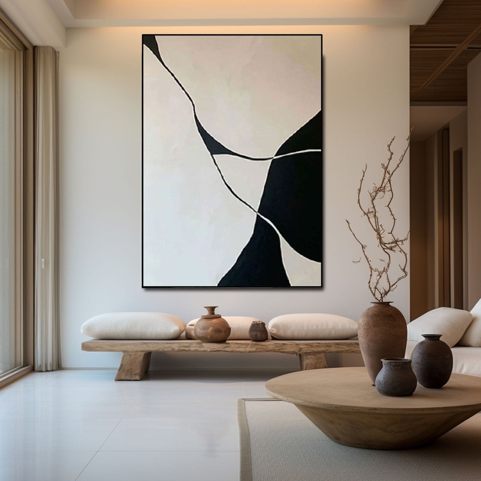 Large Abstract Black & White Painting for Stylish Interiors #TC 201